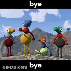 Cartoon Characters On Rock With Word Bye GIF