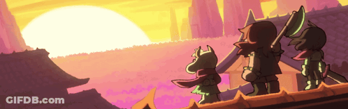 Cartoon Characters On Roof Watching Sun GIF