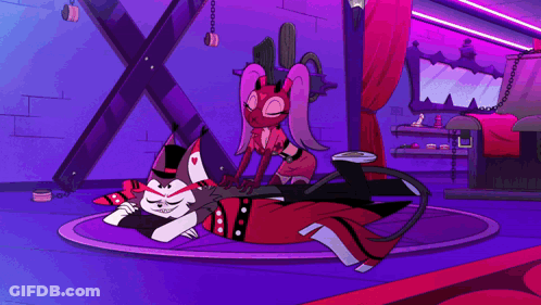 Cartoon Characters Playing In Purple Room GIF