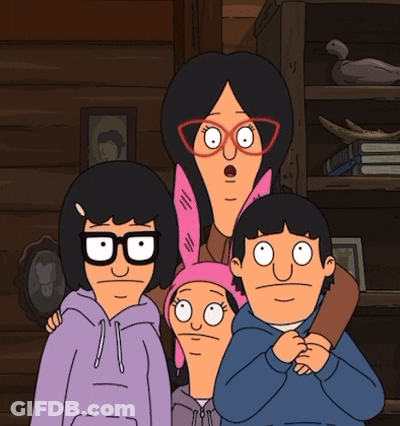 Cartoon Characters Posing With One Wearing Glasses GIF
