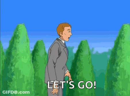Cartoon Characters Running In Park Saying Lets Go GIF