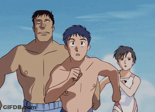Cartoon Characters Running On Beach GIF