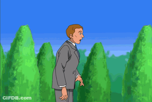 Cartoon Characters Running With Man Holding Stuffed Animal GIF