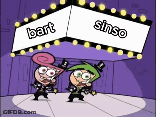 Cartoon Characters Singing Under Bart And Sinso Sign GIF