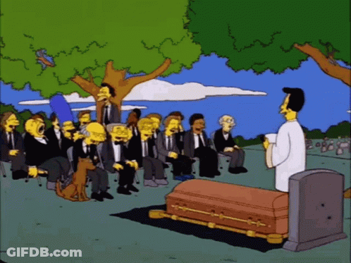 Cartoon Characters Sitting Around Coffin GIF