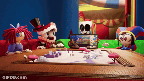 Cartoon Characters Sitting Around Table GIF