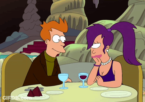 Cartoon Characters Sitting At Table With Wine GIF