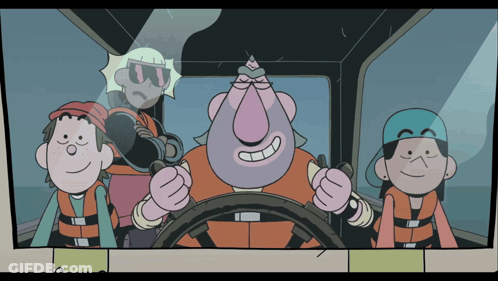 Cartoon Characters Sitting In Boat One Wearing Sunglasses GIF
