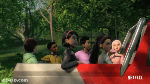 Cartoon Characters Sitting In Car With Netflix GIF