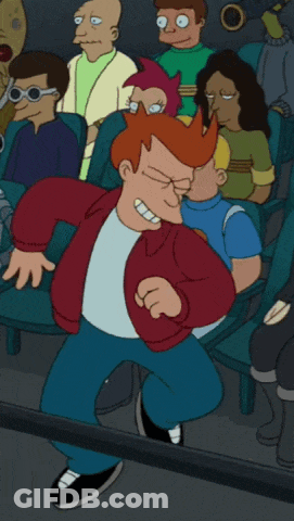Cartoon Characters Sitting In Theater Including Fry GIF