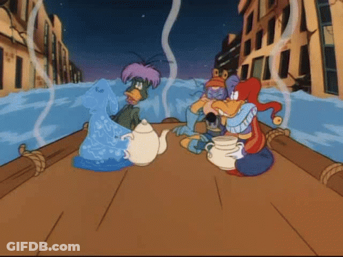 Cartoon Characters Sitting On A Boat GIF