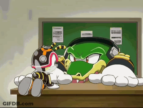 Cartoon Characters Sitting On A Desk GIF