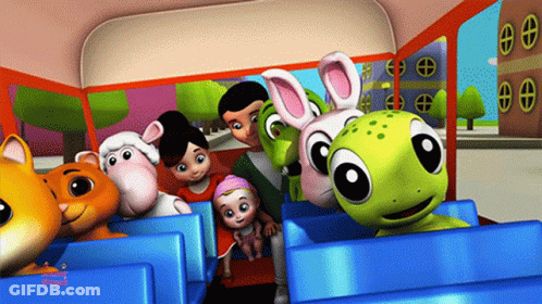 Cartoon Characters Sitting On Bus With Turtle GIF
