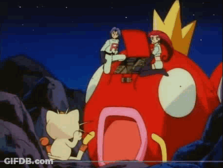 Cartoon Characters Sitting On Red Fish GIF