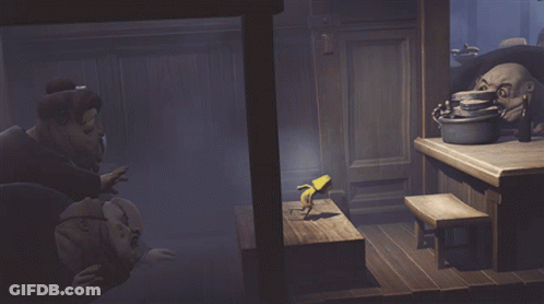Cartoon Characters Sitting On Wooden Table GIF