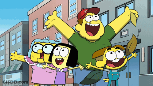 Cartoon Characters Standing A/A Sign GIF