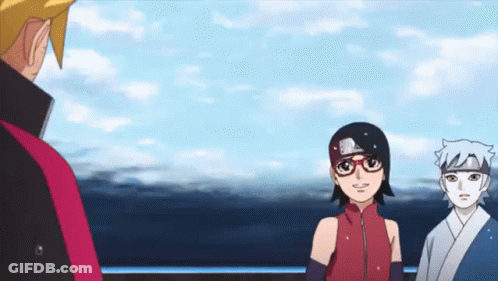Cartoon Characters Standing Against Blue Sky GIF