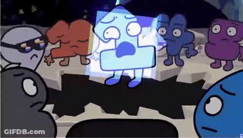 Cartoon Characters Standing Around Sad Blue Cube GIF