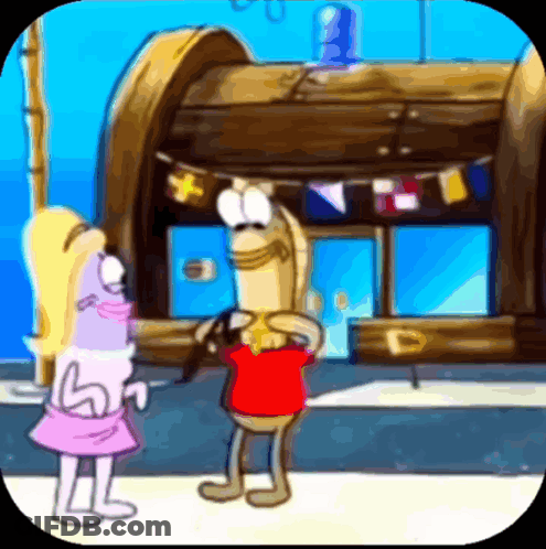 Cartoon Characters Standing In Front Of A Building GIF