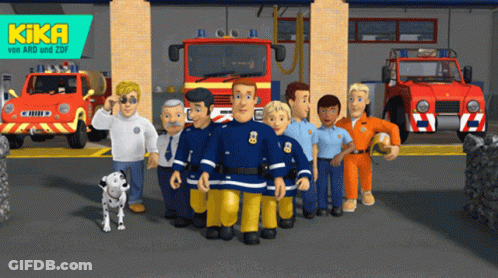 Cartoon Characters Standing In Front Of Building With Sign Saying Kika GIF