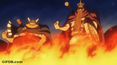 Cartoon Characters Standing In Front Of Fire GIF