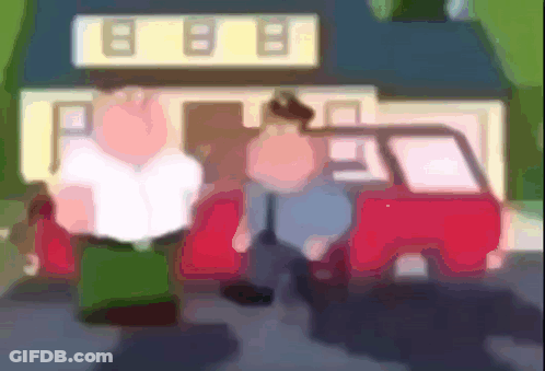 Cartoon Characters Standing In Front Of House GIF