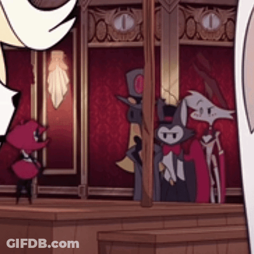 Cartoon Characters Standing In Front Of Window GIF