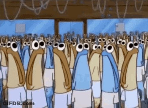 Cartoon Characters Standing In Line GIF