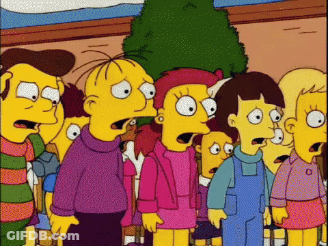 Cartoon Characters Standing In Line With Open Mouths GIF