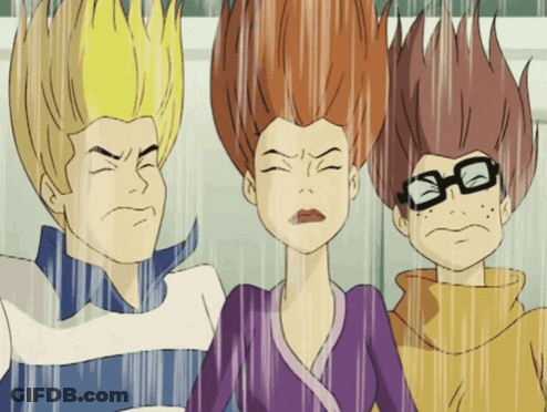 Cartoon Characters Standing In Rain Eyes Closed GIF