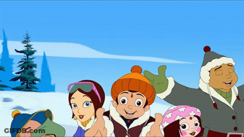 Cartoon Characters Standing In Snow Giving Thumbs Up GIF