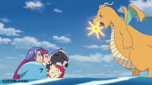 Cartoon Characters Standing In Water With Flying Dragon GIF