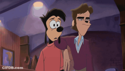 Cartoon Characters Standing Next To Goofy GIF