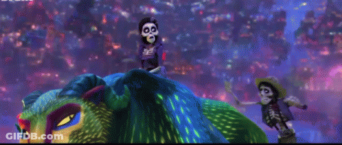 Cartoon Characters Standing On Giant Monster GIF