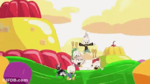 Cartoon Characters Standing On Green Hill GIF
