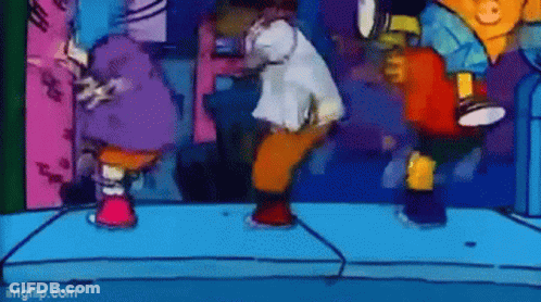 Cartoon Characters Standing On Sidewalk GIF