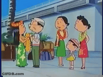 Cartoon Characters Standing On Sidewalk GIF