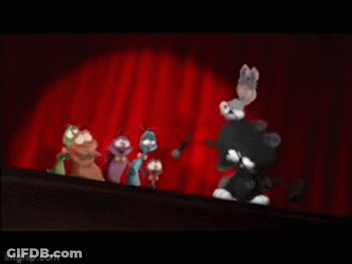 Cartoon Characters Standing On Stage GIF