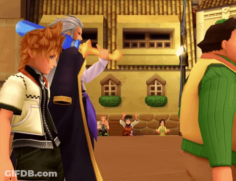 Cartoon Characters Standing Outside Building GIF