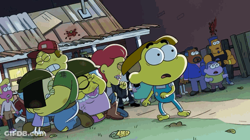 Cartoon Characters Standing Outside GIF