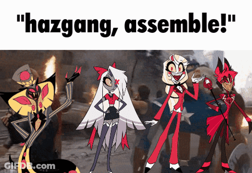 Cartoon Characters Standing Together Hazgang Assemble GIF