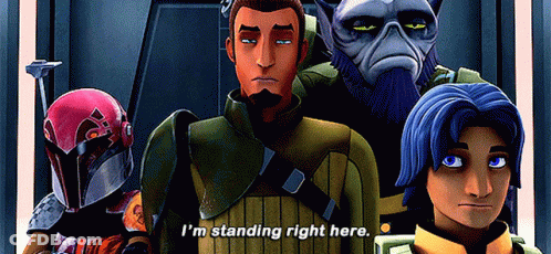 Cartoon Characters Standing Together Saying I'm Standing Right Here GIF