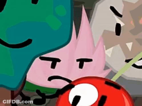 Cartoon Characters Standing Together With Red Cherry GIF