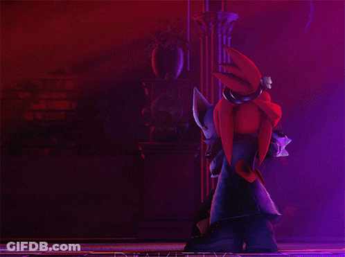 Cartoon Characters Standing With Purple Lights Behind Them GIF