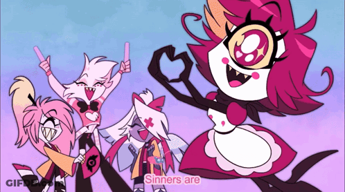 Cartoon Characters Standing With Sinners Above GIF