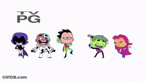 Cartoon Characters Standing With TV PG Logo GIF