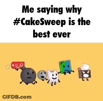 Cartoon Characters Talking About Cake Sweep On Yellow Background GIF