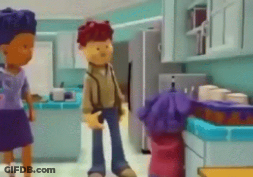 Cartoon Characters Talking In Kitchen GIF
