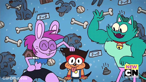 Cartoon Characters With Dog Tag Saying Pup GIF