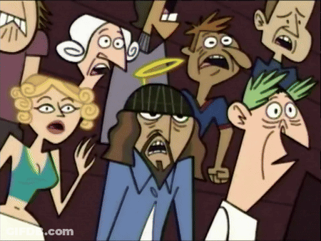Cartoon Characters With Man And Halo GIF